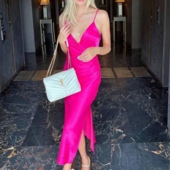 ZARA DRAPED CAMISOLE SLIP DRESS FUCHSIA Size M - Picture 2 of 7